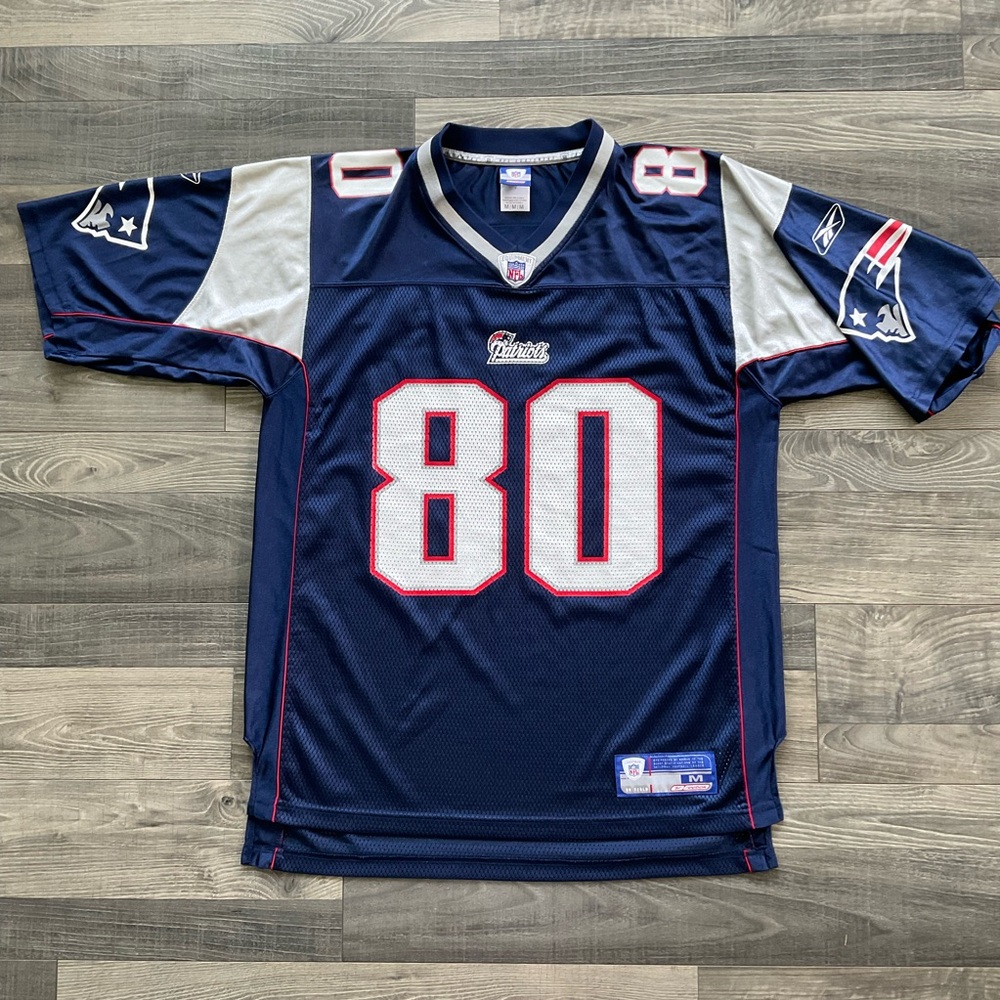 New England Patriots # 80 Troy Brown Jersey Mens MEDIUM Navy Reebok NFL On Field